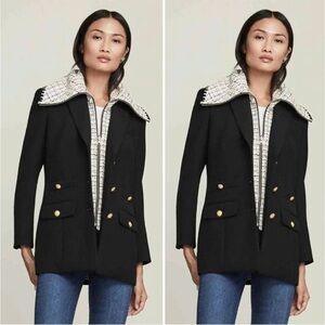 $258 Veronica Beard Piney Dickey Jacket insert crochet black white collar 00-14